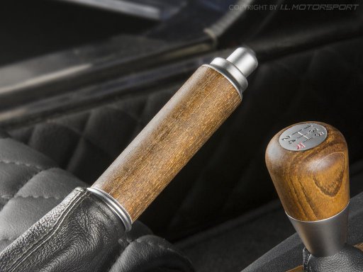 MX-5 hand brake handle ash wood, silver anodized